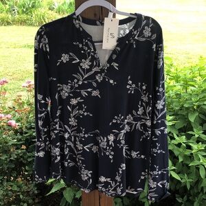 Navy and White Floral Stretchy Tunic-XL